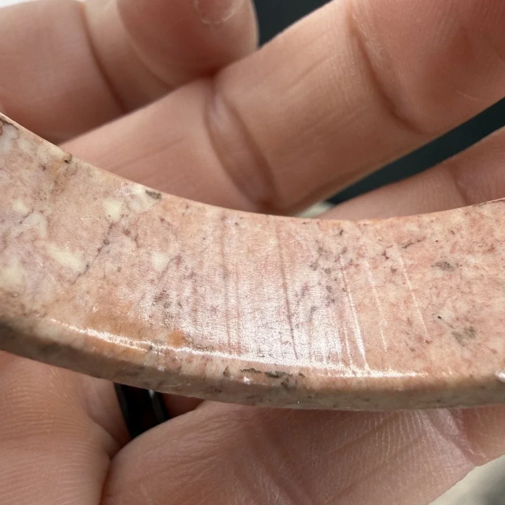 Vintage Bangle Bracelet Carved Polished Stone Pink 8